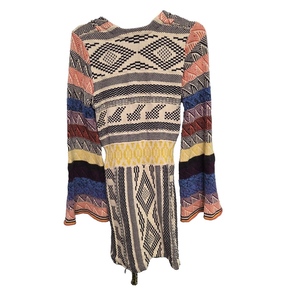 Free People Sweater Dress Sz Medium Patchwork Boho Hippie Bell Sleeve‎ - Picture 10 of 14